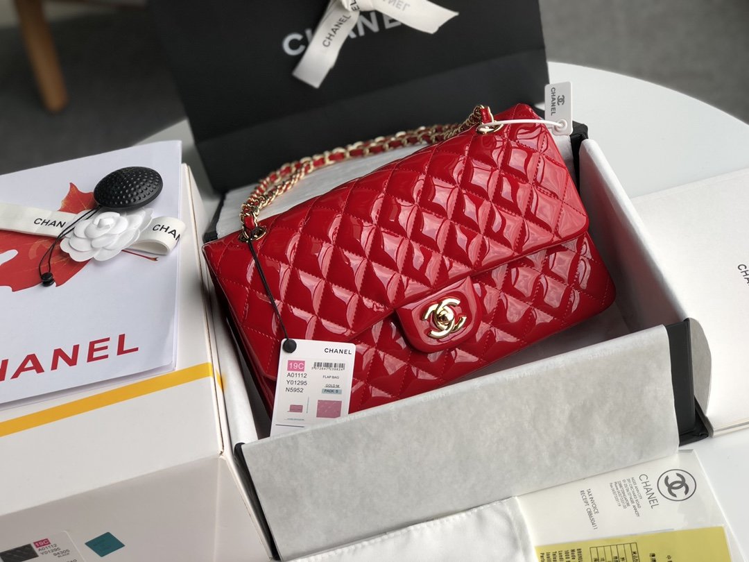 ๐A1112 date red patent leather gold spot