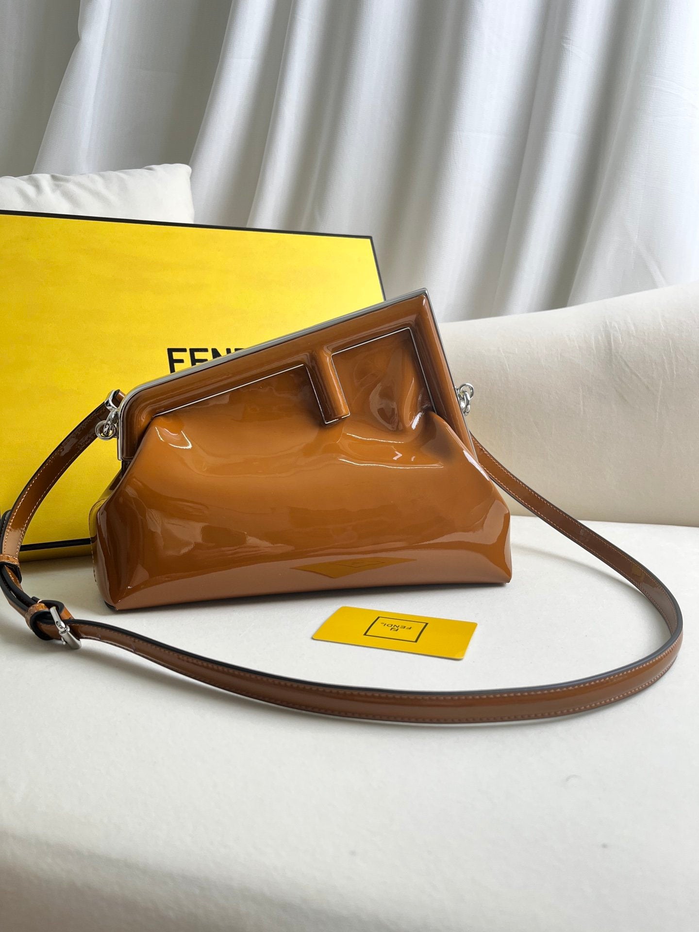 brown patent leather