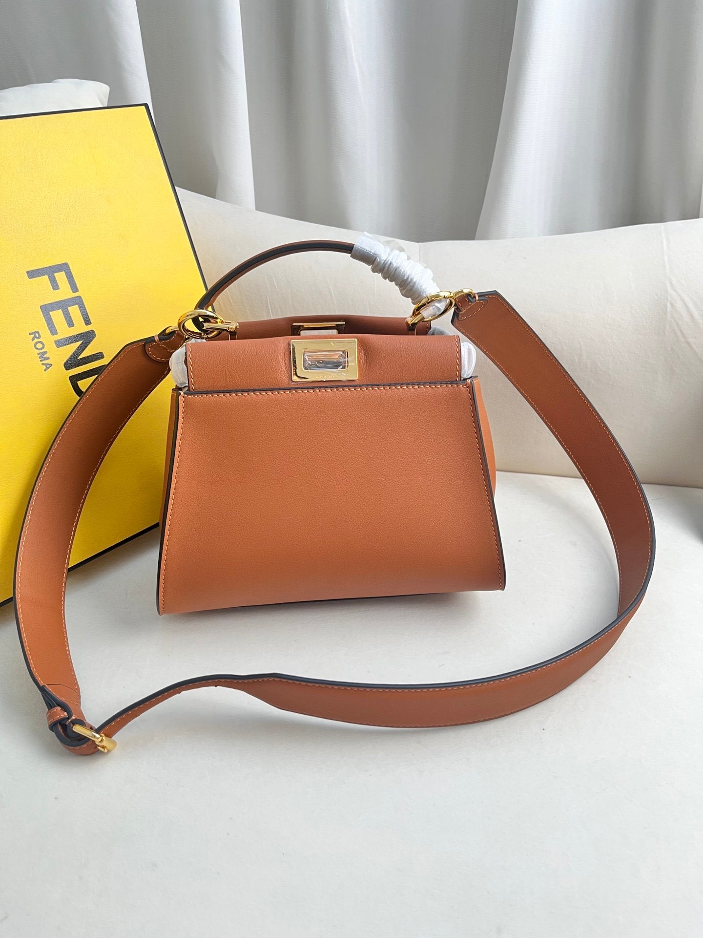 FENDI Iconic Peekaboo Small Bag in Pigeon Gray Leather