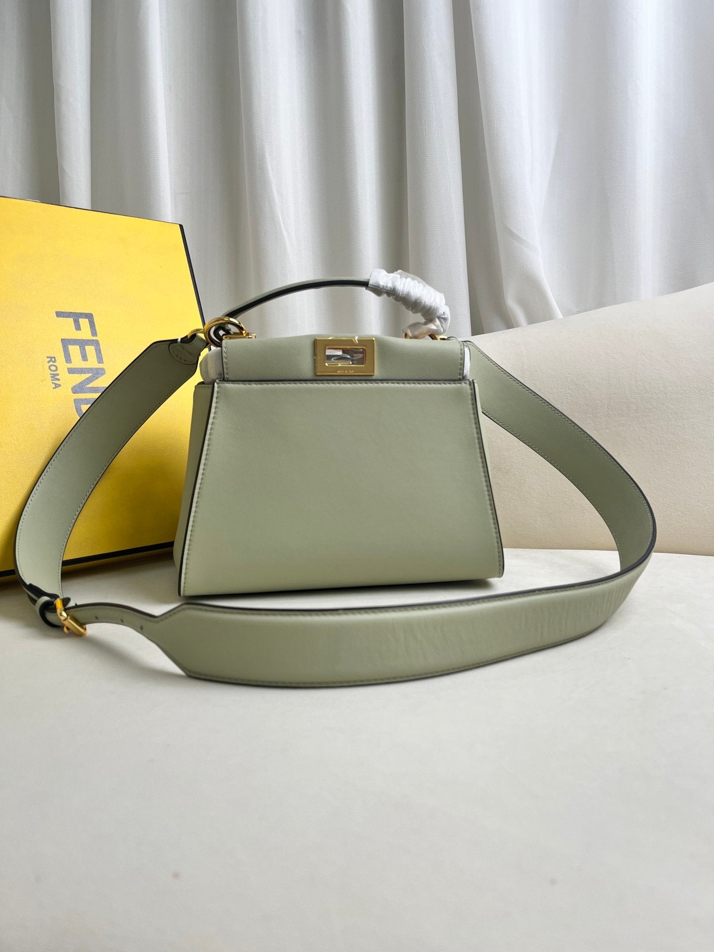 FENDI Iconic Peekaboo Small Bag in Pigeon Gray Leather