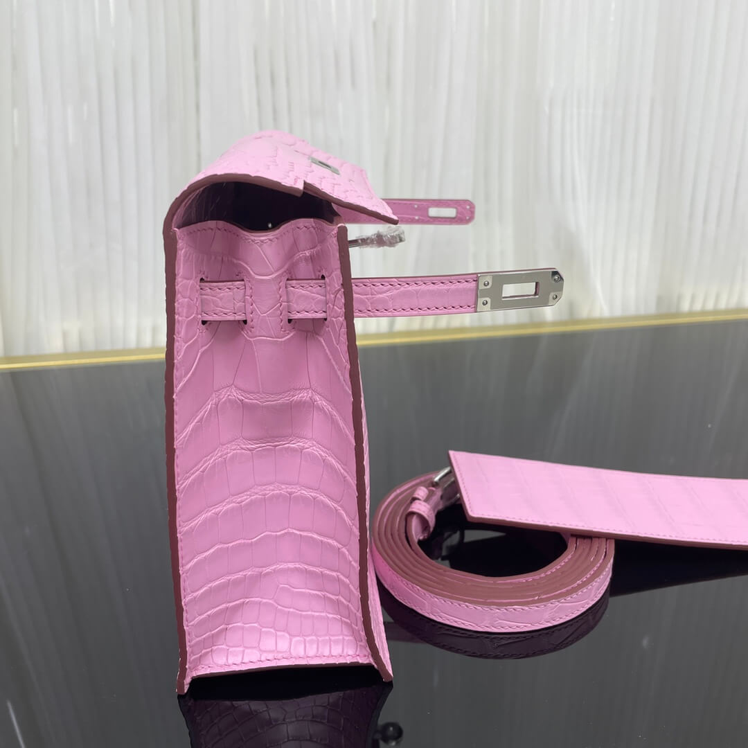 Imported American crocodile matte belly Kelly Danse cherry blossom pink dance bag size; 22X17X7๐