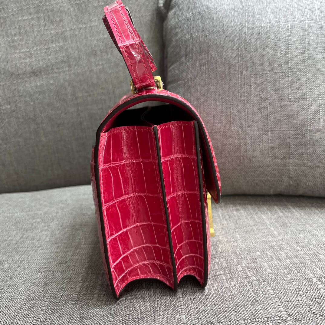 Imported HCP glossy crocodile Kangkang 19cm, extreme pink hand-stitched wax thread💕