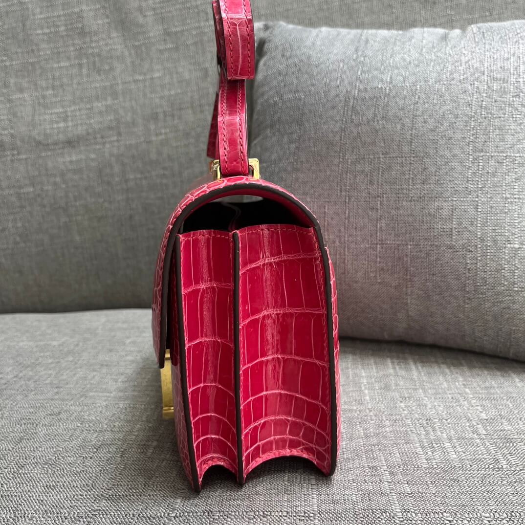 Imported HCP glossy crocodile Kangkang 19cm, extreme pink hand-stitched wax thread💕