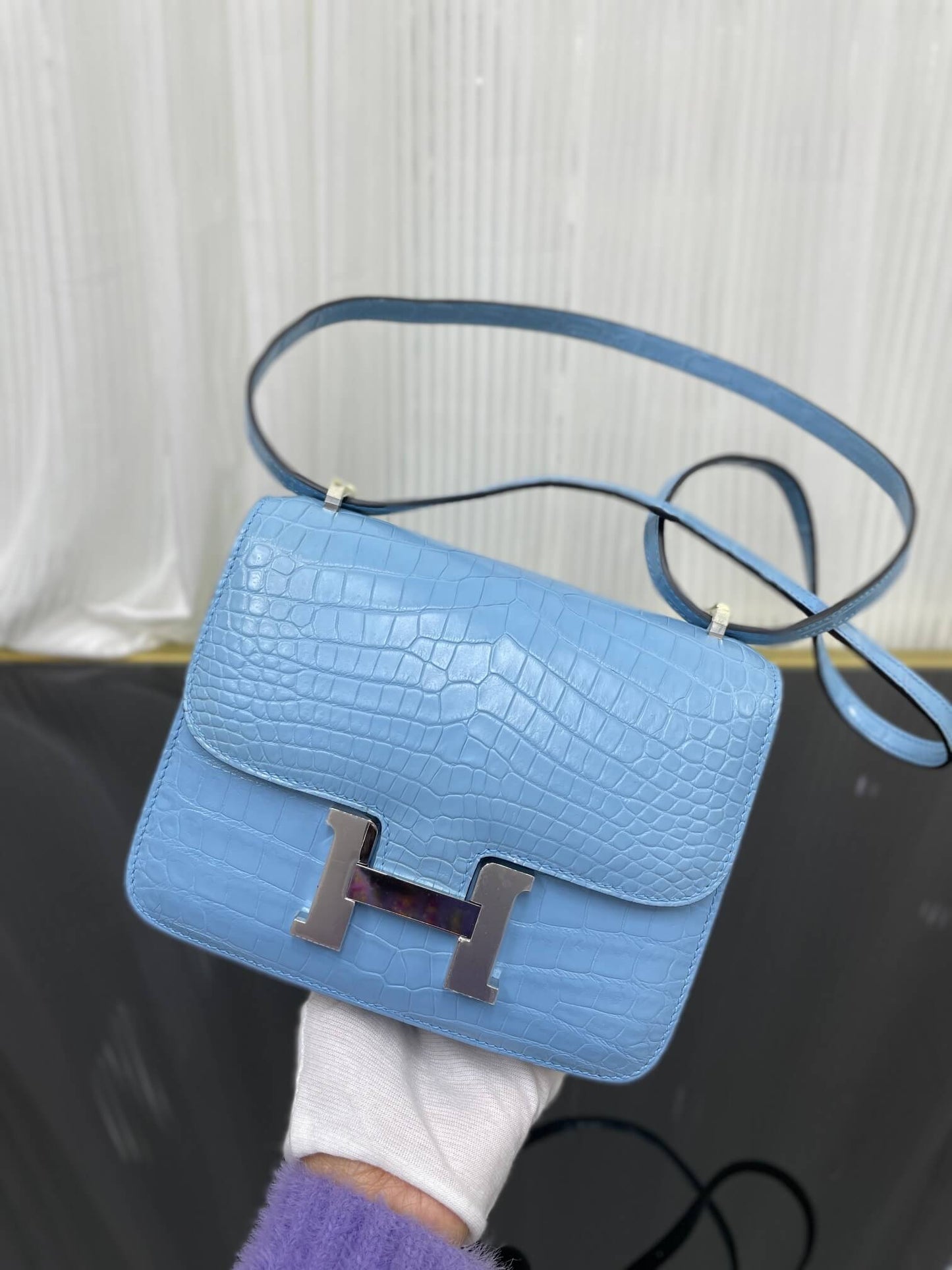 Imported matte crocodile Kangkang 19cm, hand-stitched with wax thread💕
