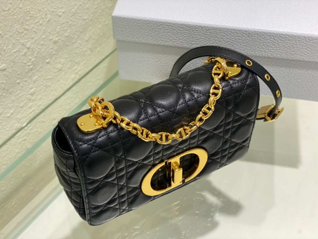 new Edision arrival. The Dior Caro bag is crafted in apricot calfskin and embellished with the signature cannage stitching.