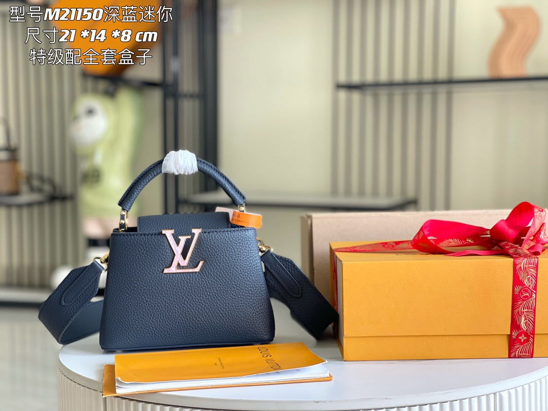 【Premium boutique original leather M21150💋M58718 dark blue shell buckle】