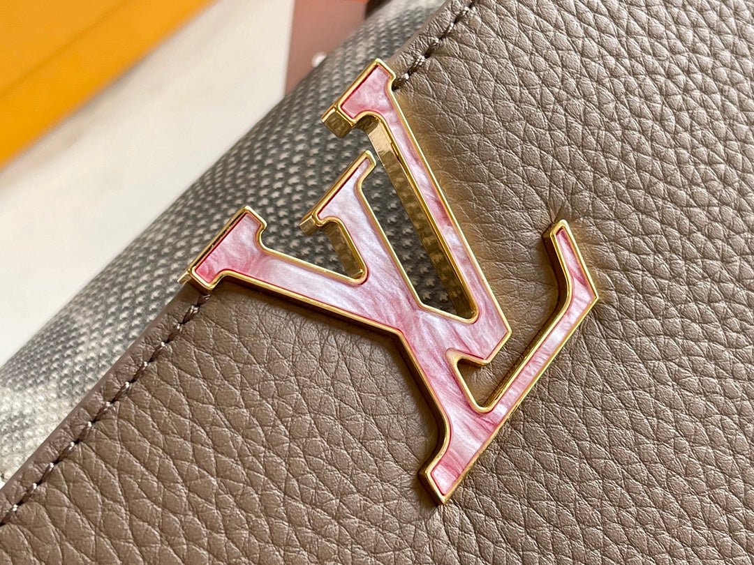 【Premium boutique original leather M21166💋 M21165 elephant gray with exotic sand snake shell buckle】