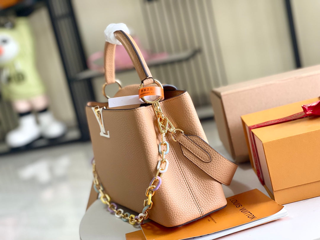 【Premium boutique original leather M21641💋M21798 soil gold buckle chain】