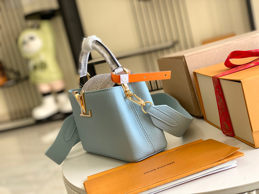 【Premium boutique original leather 💋 M21166 haze blue with exotic sand snake shell buckle】