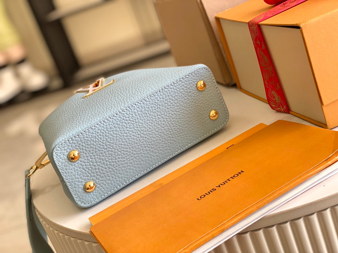 【Premium boutique original leather 💋 M21166 haze blue with exotic sand snake shell buckle】