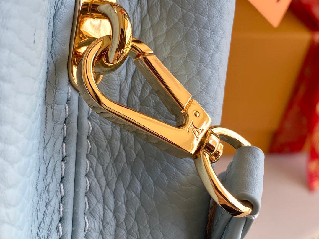 【Premium boutique original leather 💋 M21166 haze blue with exotic sand snake shell buckle】