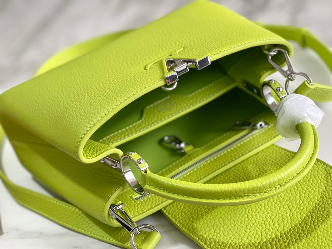 【Premium boutique original leather M56071 small size 💋 lemon green silver buckle】