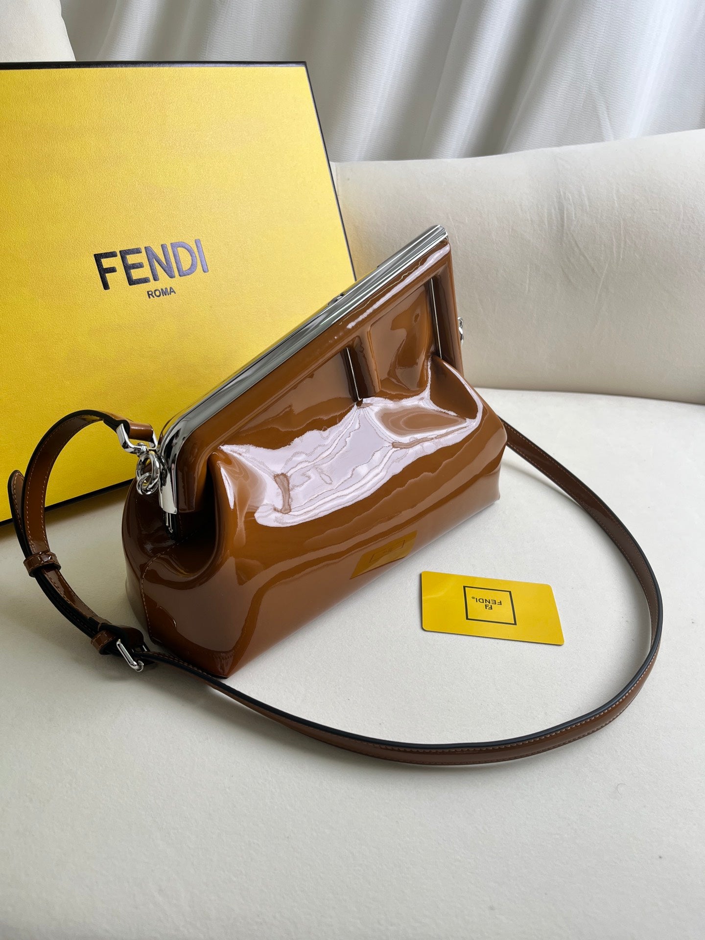 brown patent leather