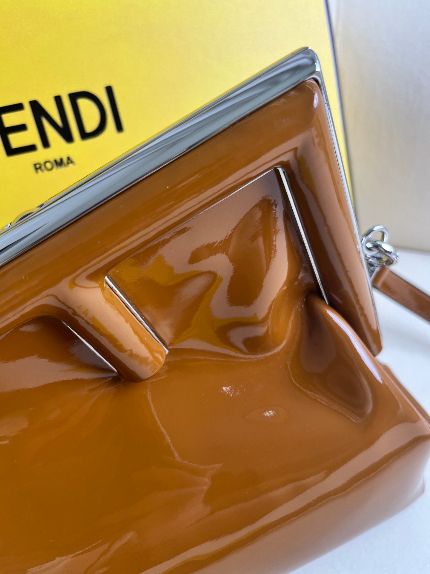 brown patent leather