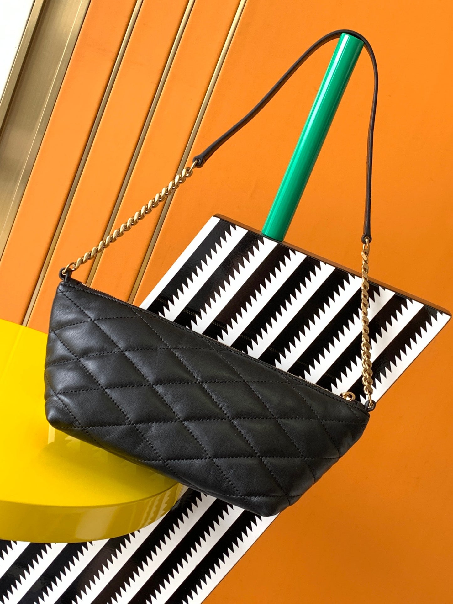 【Original Leather】Horn Stitched Sheep Leather Zipper Shoulder Bag Style number: 755979~~