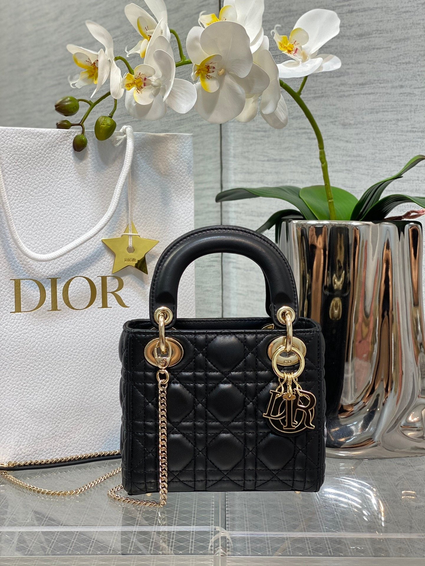 ✦ 𝗟𝗮𝗱𝘆 𝗗𝗶𝗼𝗿 𝗺𝗶𝗻𝗶 lambskin with enamel buckle