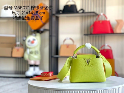 【Premium boutique original leather M56071 small size 💋 lemon green silver buckle】