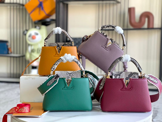 [Premium quality original leather 💋 M80041 taro purple with python gold buckle]