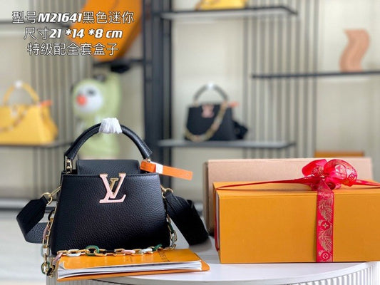 Premium boutique original leather M21641💋M21798 black gold buckle]