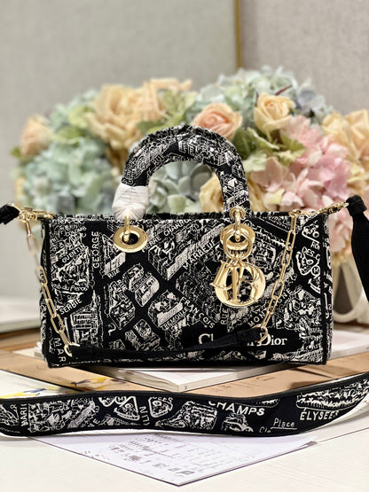 LADY D-JOY Embroidered Bag "Black Paris"