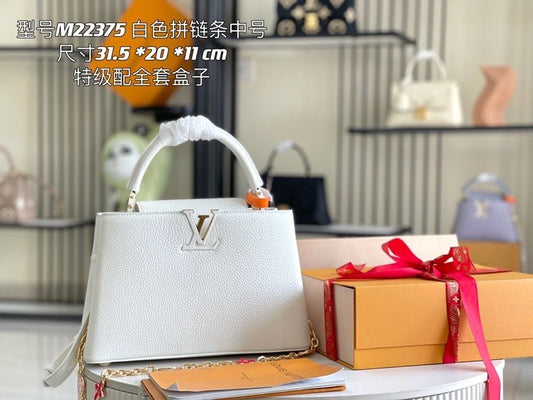 Premium with a full set of packaging [premium boutique original leather M22375💋M20845 white flower triple combination]