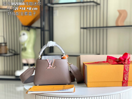 【Premium boutique original leather M21166💋 M21165 elephant gray with exotic sand snake shell buckle】
