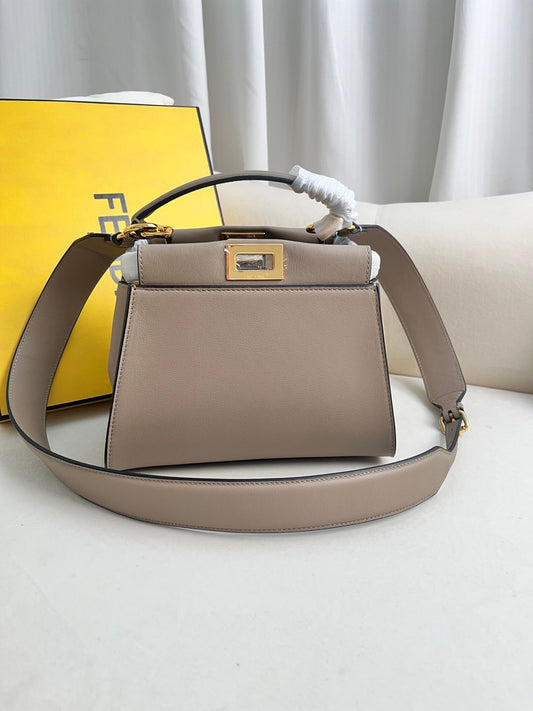 FENDI Iconic Peekaboo Small Bag in Pigeon Gray Leather