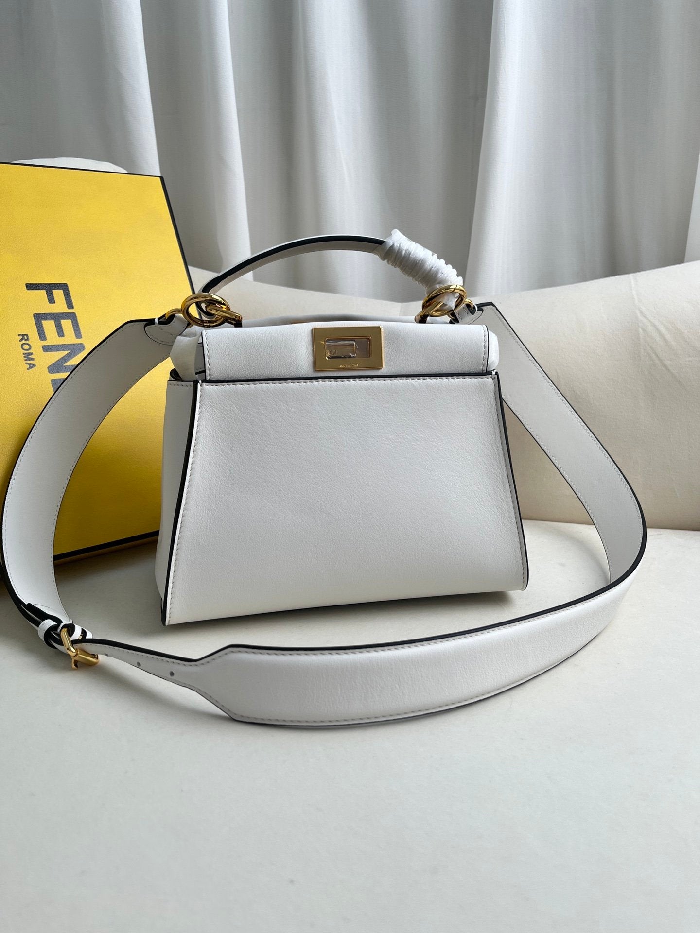 FENDI Iconic Peekaboo Small Bag in Pigeon Gray Leather