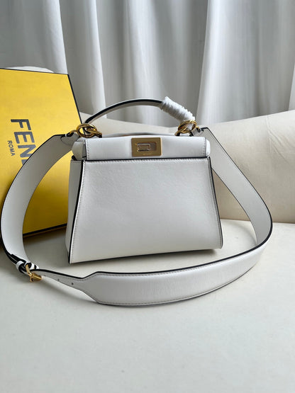 FENDI Iconic Peekaboo Small Bag in Pigeon Gray Leather
