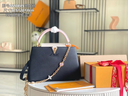 [Premium boutique original leather 💋M20845 black with light cherry pink flowers three combinations]