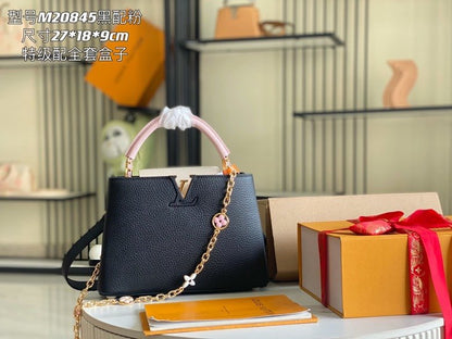 [Premium boutique original leather 💋M20845 black with light cherry pink flowers three combinations]