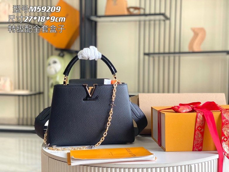 [Special quality original leather M59209 black patent leather chain]