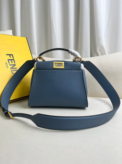 FENDI Iconic Peekaboo Small Bag in Pigeon Gray Leather