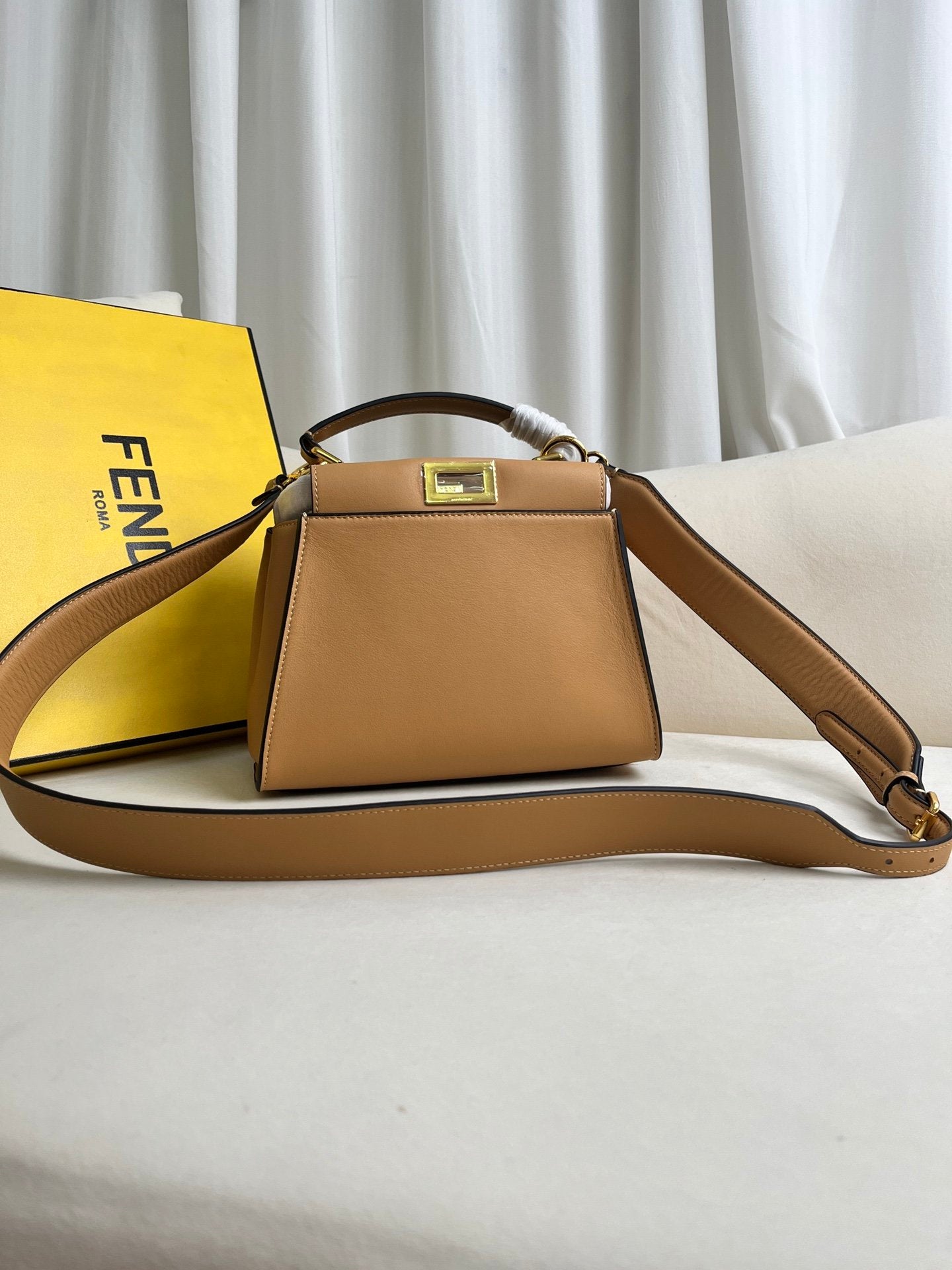 FENDI Iconic Peekaboo Small Bag in Pigeon Gray Leather
