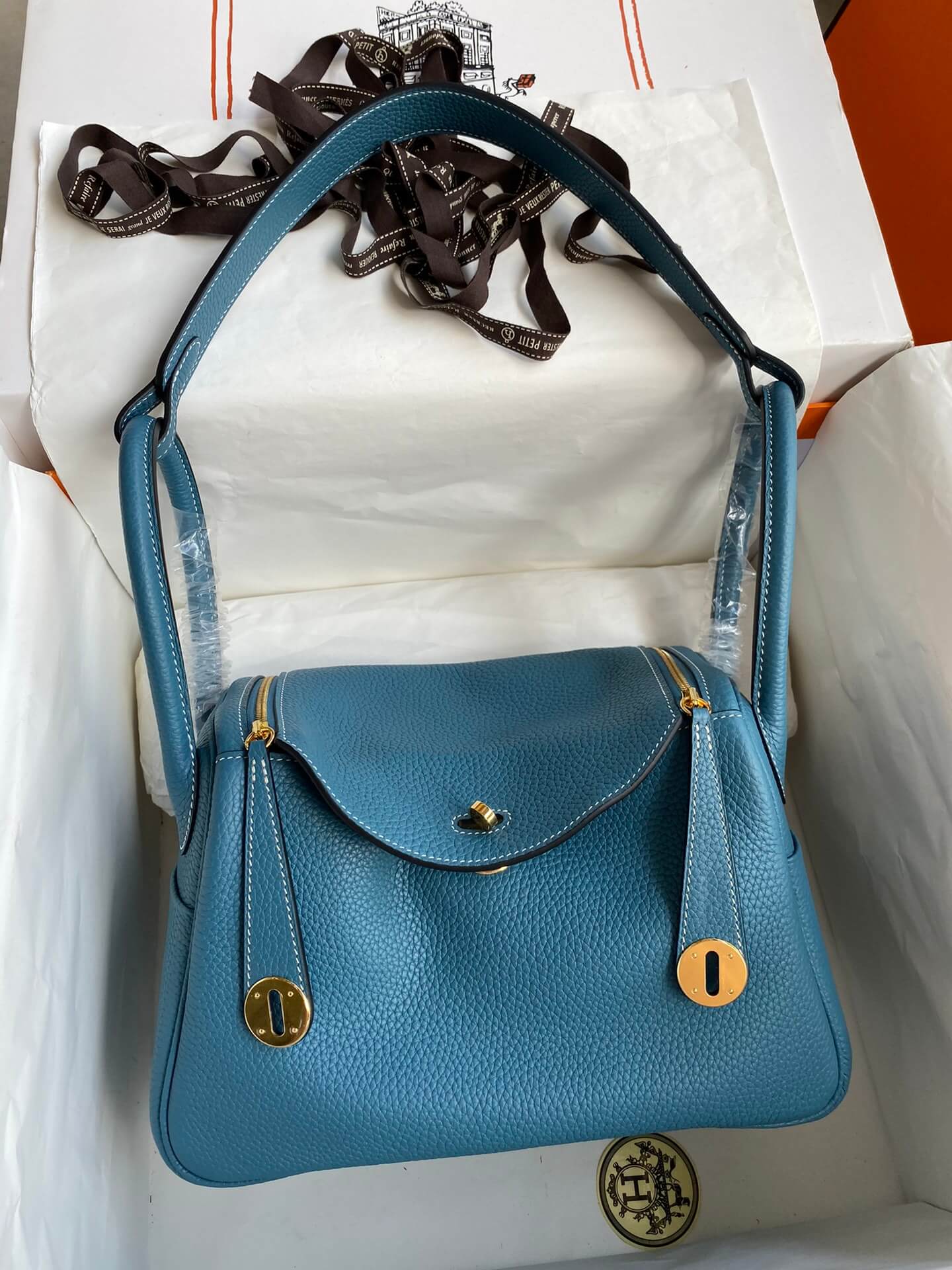 LD26cm,Denim blue gold buckle