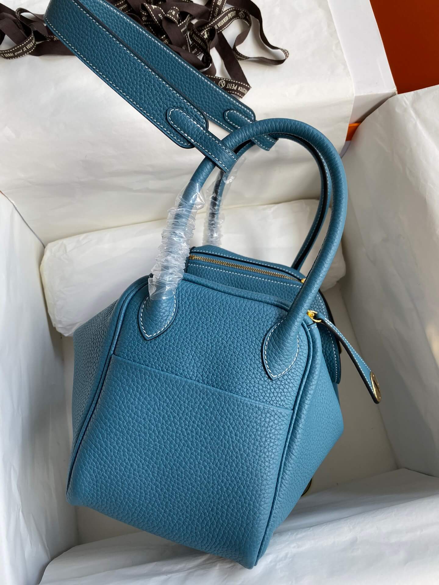 LD26cm,Denim blue gold buckle