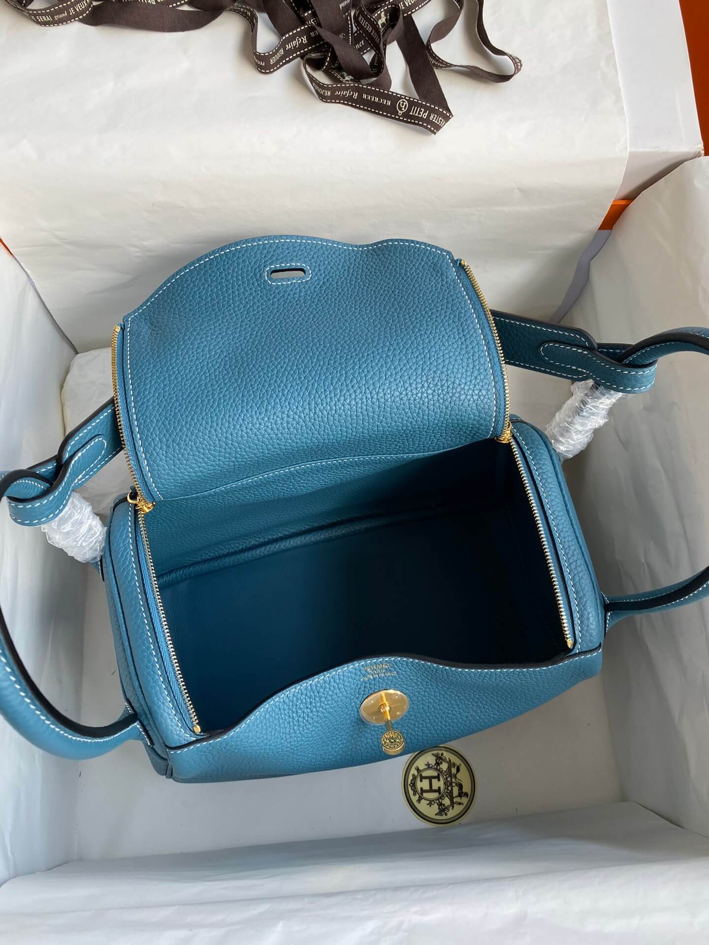 LD26cm,Denim blue gold buckle