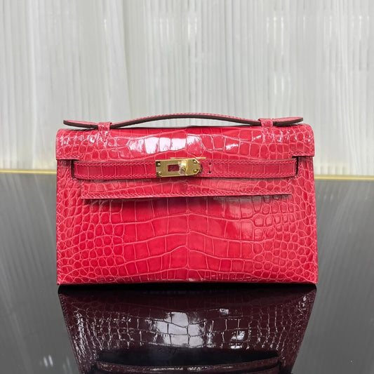 Imported high-gloss American alligator belly first generation 22cm gold buckle, handmade wax thread💕