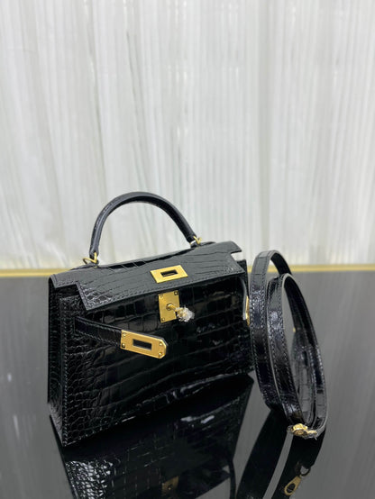Imported American high-gloss crocodile leather second generation 19cm hand-stitched wax thread💕