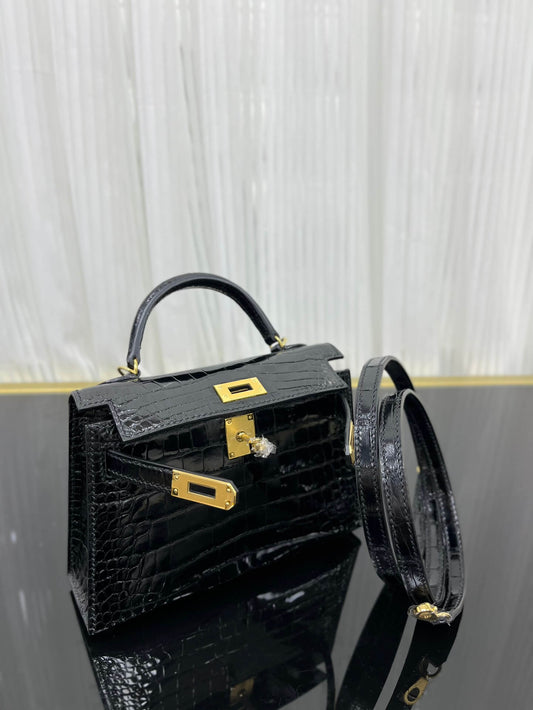 Imported American high-gloss crocodile leather second generation 19cm hand-stitched wax thread💕