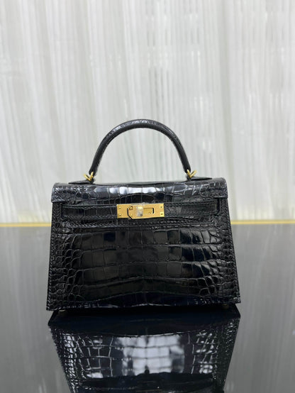 Imported American high-gloss crocodile leather second generation 19cm hand-stitched wax thread💕