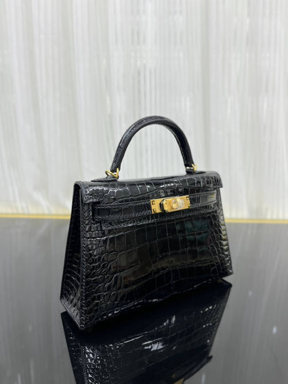 Imported American high-gloss crocodile leather second generation 19cm hand-stitched wax thread💕