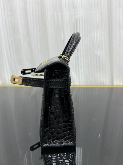 Imported American high-gloss crocodile leather second generation 19cm hand-stitched wax thread💕