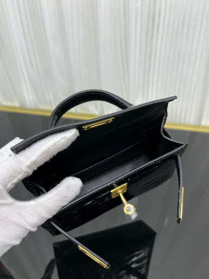 Imported American high-gloss crocodile leather second generation 19cm hand-stitched wax thread💕