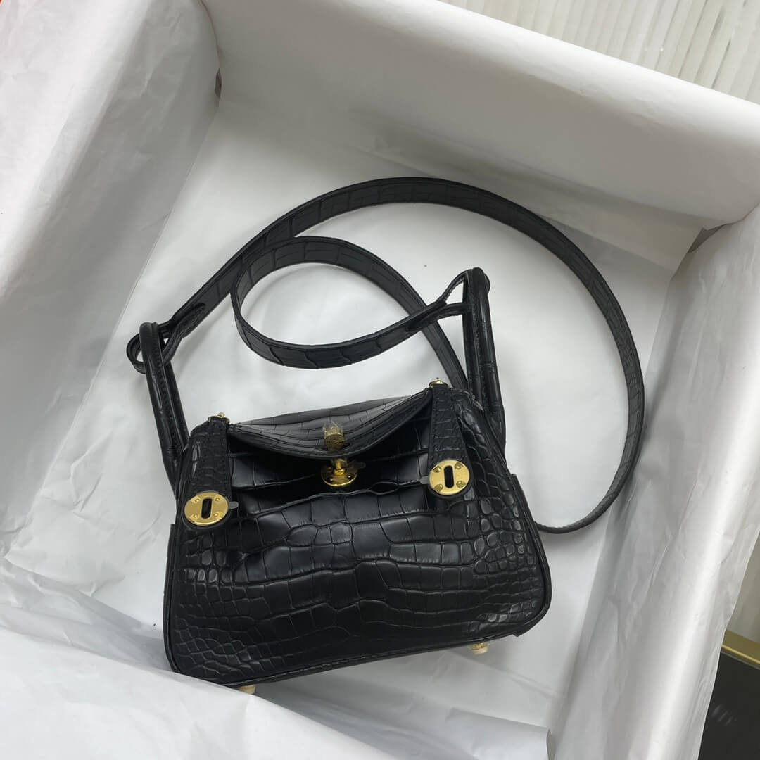 19cmLD crocodile black gold buckle