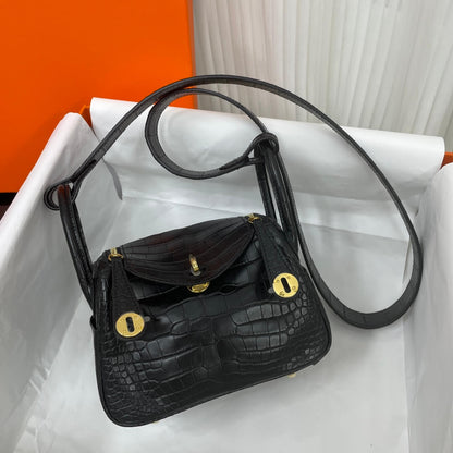19cmLD crocodile black gold buckle