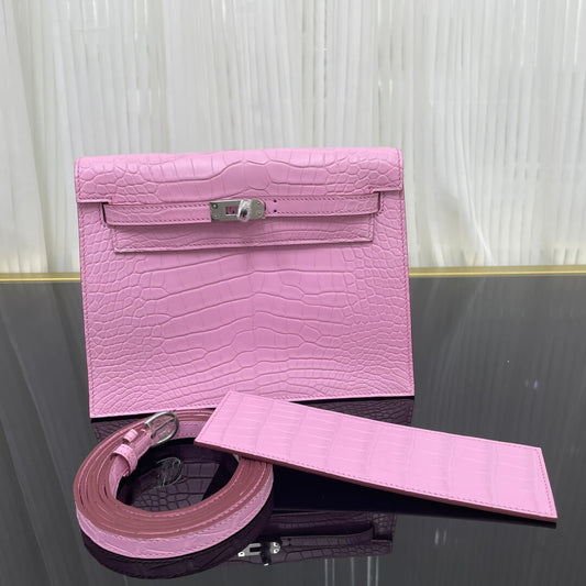 Imported American crocodile matte belly Kelly Danse cherry blossom pink dance bag size; 22X17X7💕