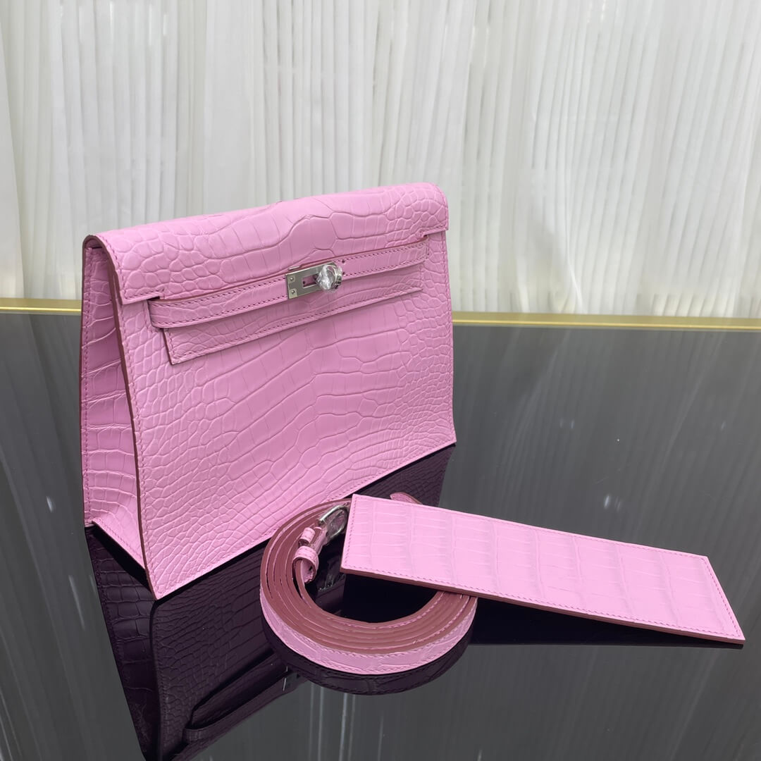 Imported American crocodile matte belly Kelly Danse cherry blossom pink dance bag size; 22X17X7💕