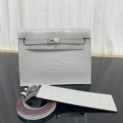 Imported American crocodile matte belly Kelly Danse pearl gray dance bag size; 22X17X7💕