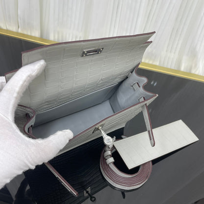 Imported American crocodile matte belly Kelly Danse pearl gray dance bag size; 22X17X7💕